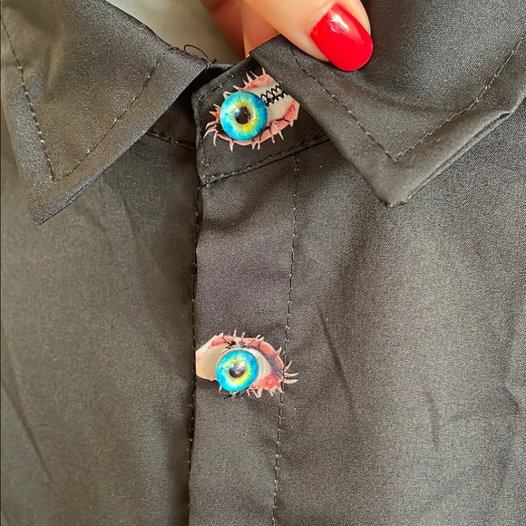 Black Button-Up Shirt with Eyeballs Buttons - Picture 2 of 5